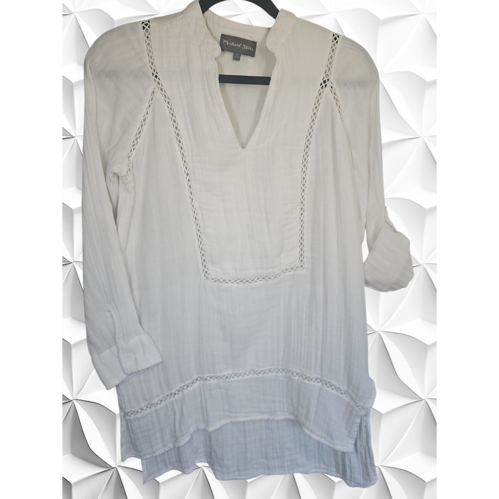 Michael Stars White Cotton Gauze Ladder Lace Tunic Top DMG24 XS